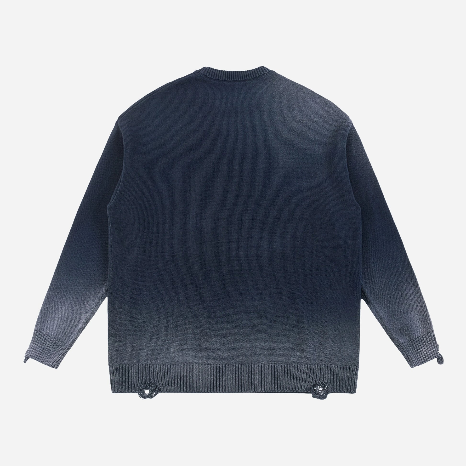Navy blue sweater on a light gray background